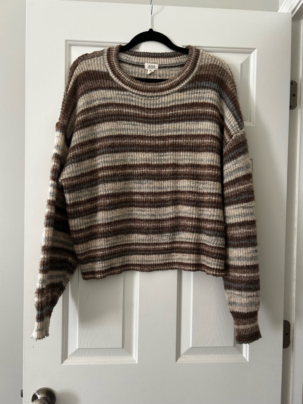 a.n.a Brown & Cream Striped Knit Crewneck Size XXL